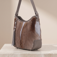 Natural Taupe Brown Hair-On Cowhide Leather Shoulder Bag