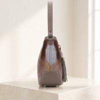 Natural Taupe Brown Hair-On Cowhide Leather Shoulder Bag