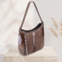 Natural Taupe Brown Hair-On Cowhide Leather Shoulder Bag