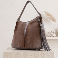Natural Taupe Brown Hair-On Cowhide Leather Shoulder Bag