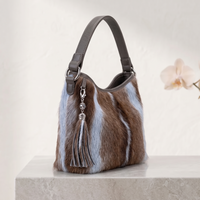 Natural Taupe Brown Hair-On Cowhide Leather Shoulder Bag