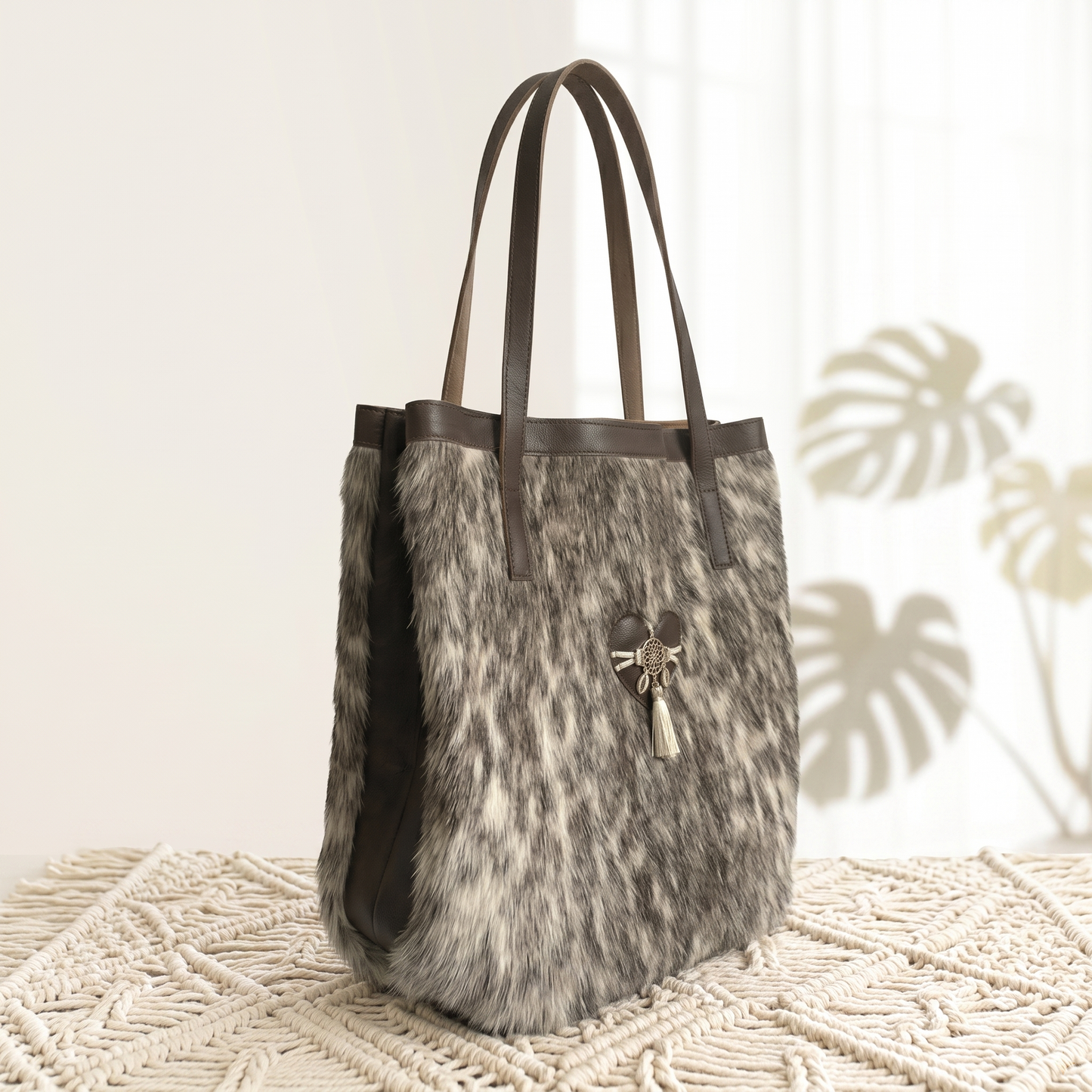 Natural Grey Black Speckled Hair-On Cowhide Leather Bag