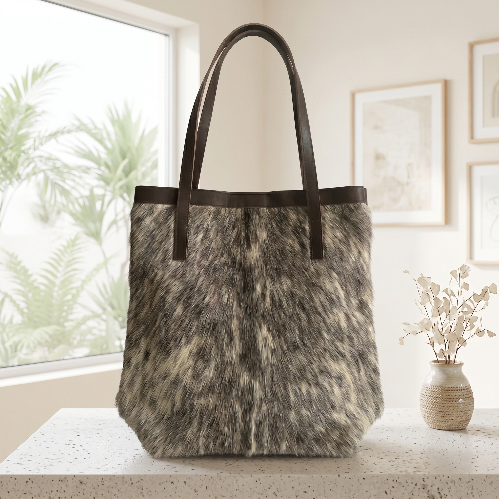 Natural Grey Black Speckled Hair-On Cowhide Leather Bag