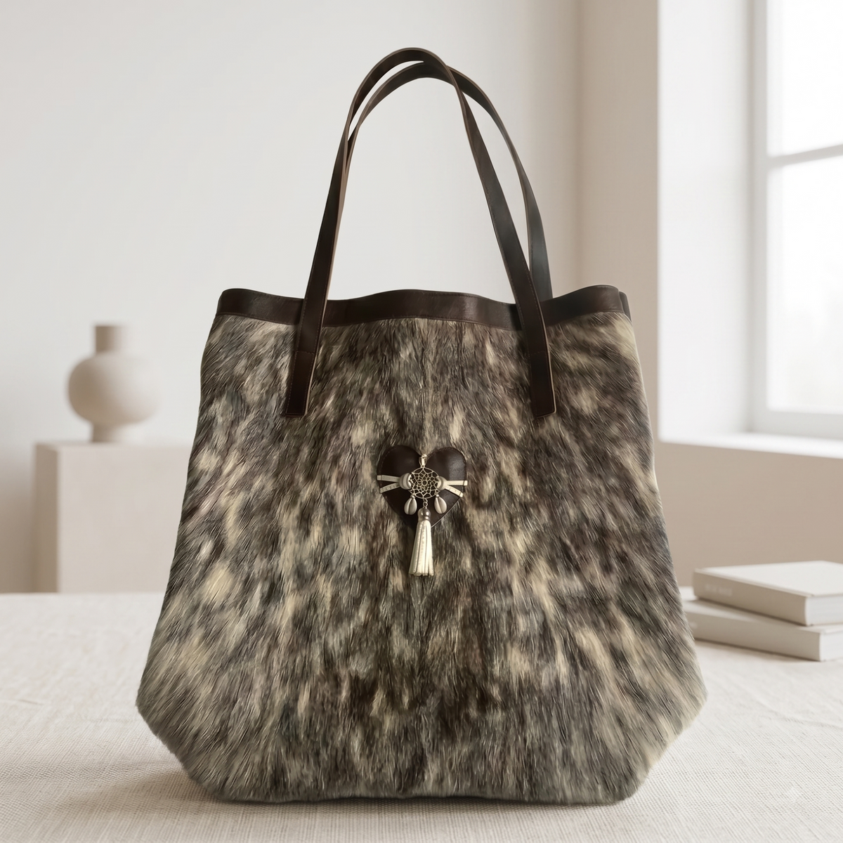 Natural Grey Black Speckled Hair-On Cowhide Leather Bag