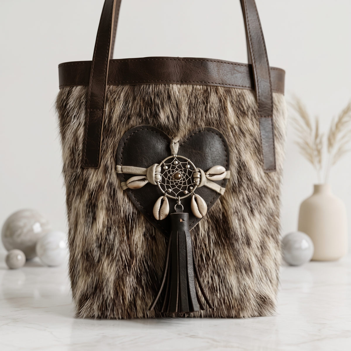 Natural Grey Black Speckled Hair-On Cowhide Leather Bag
