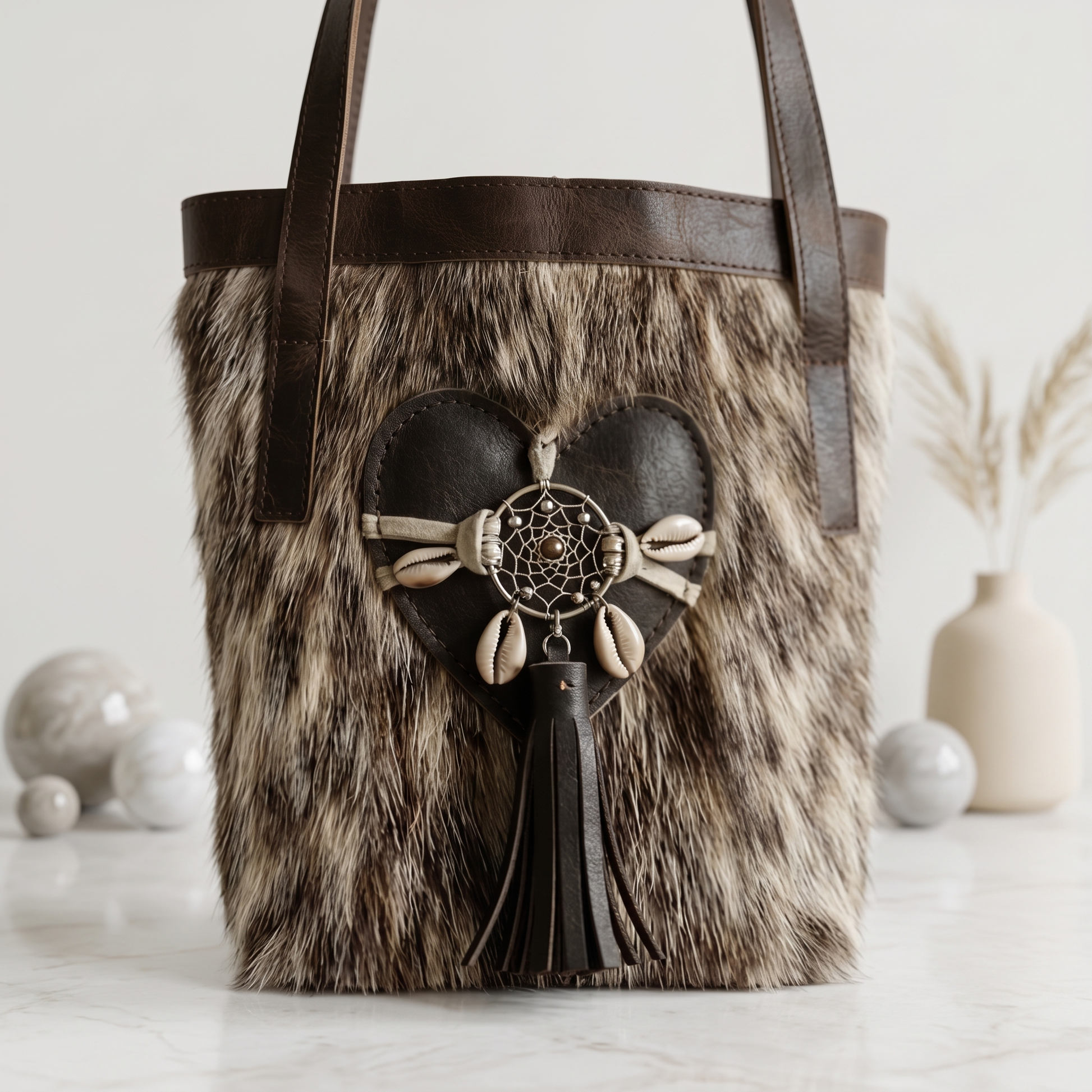 Natural Grey Black Speckled Hair-On Cowhide Leather Bag