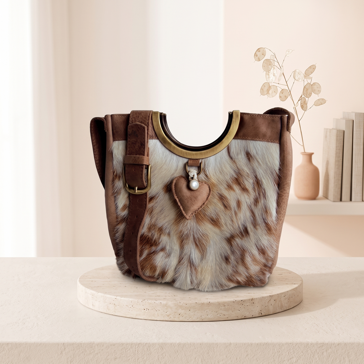 Natural Brown Grey Brindle Hair-On Cowhide Leather Bag