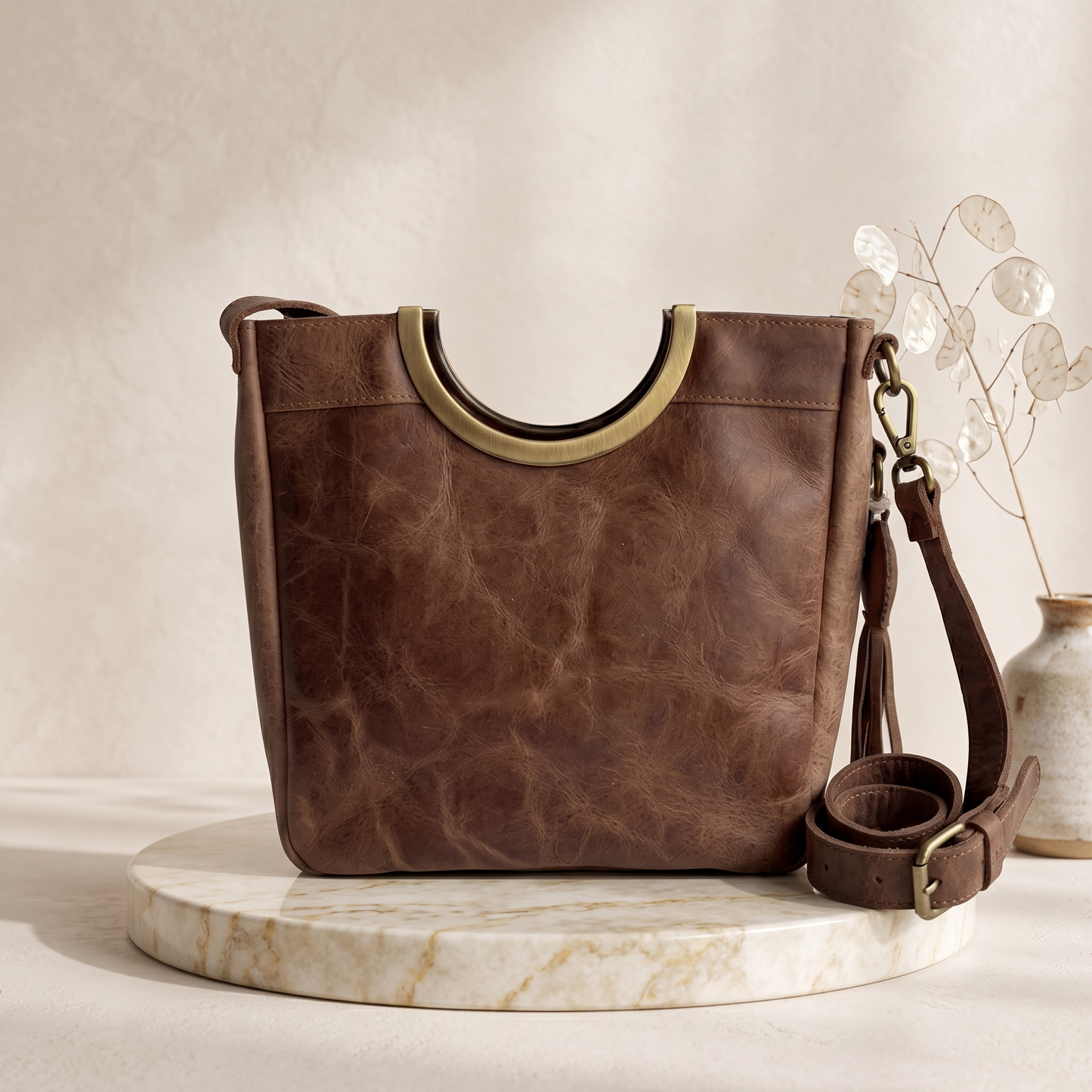 Natural Brown Grey Brindle Hair-On Cowhide Leather Bag