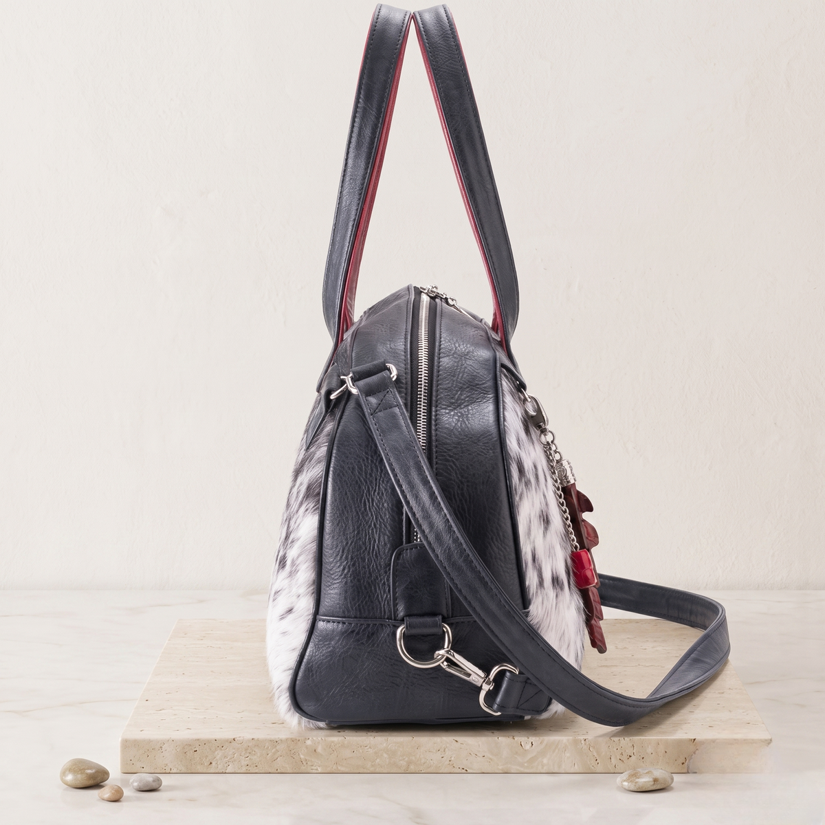 Natural Grey & Black Speckled Hair-On Cowhide Leather Bowling Bag