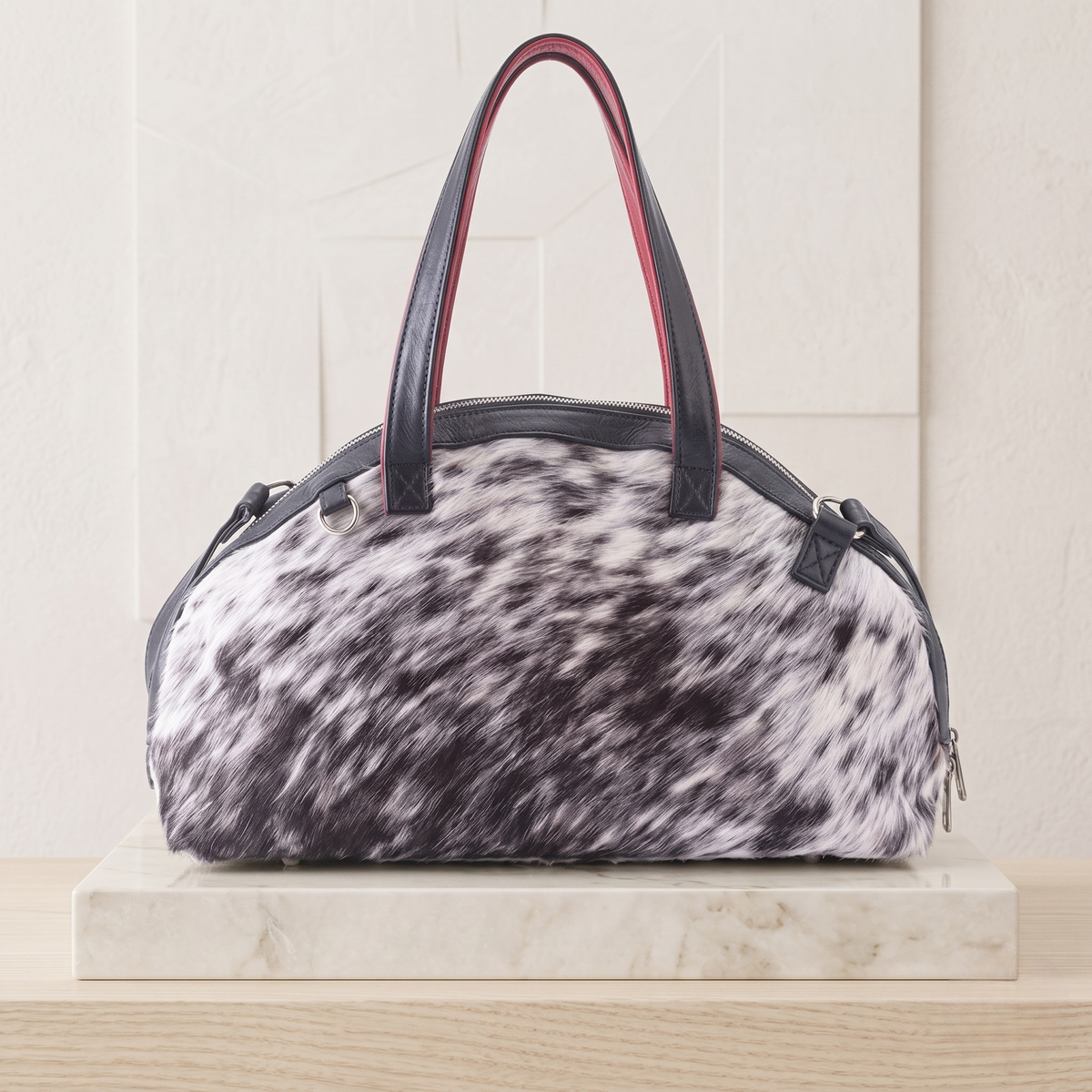 Natural Grey & Black Speckled Hair-On Cowhide Leather Bowling Bag