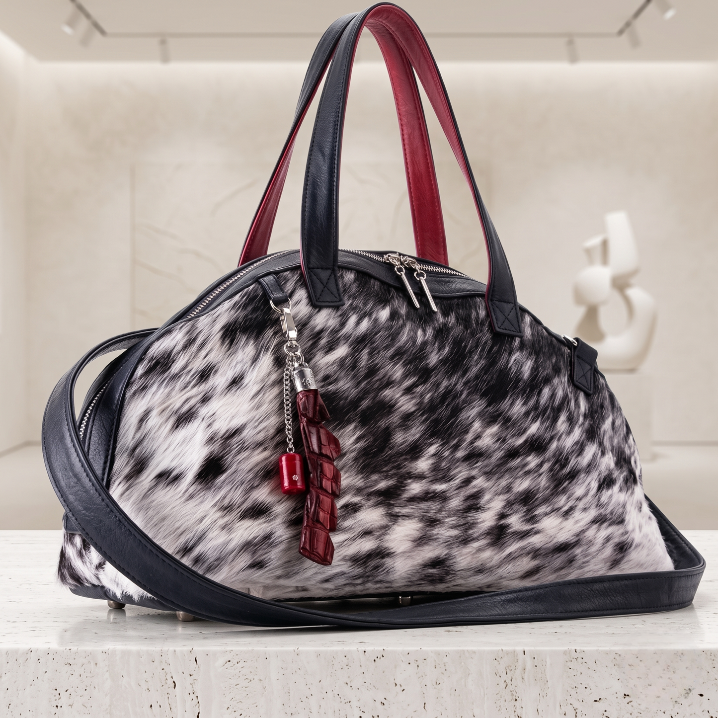 Natural Grey & Black Speckled Hair-On Cowhide Leather Bowling Bag