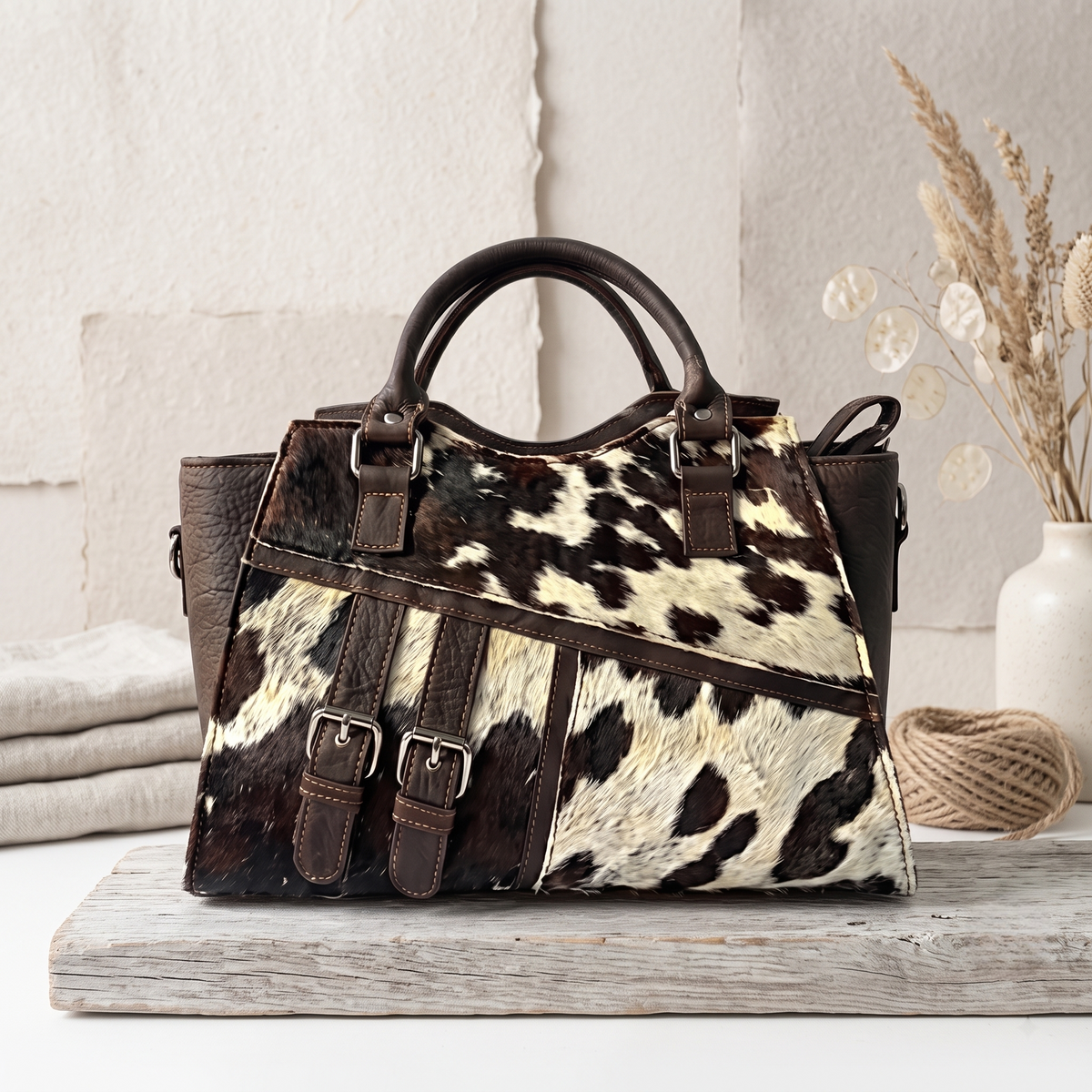 Natural Black & Cream Speckled Hair-On Cowhide Leather Handbag