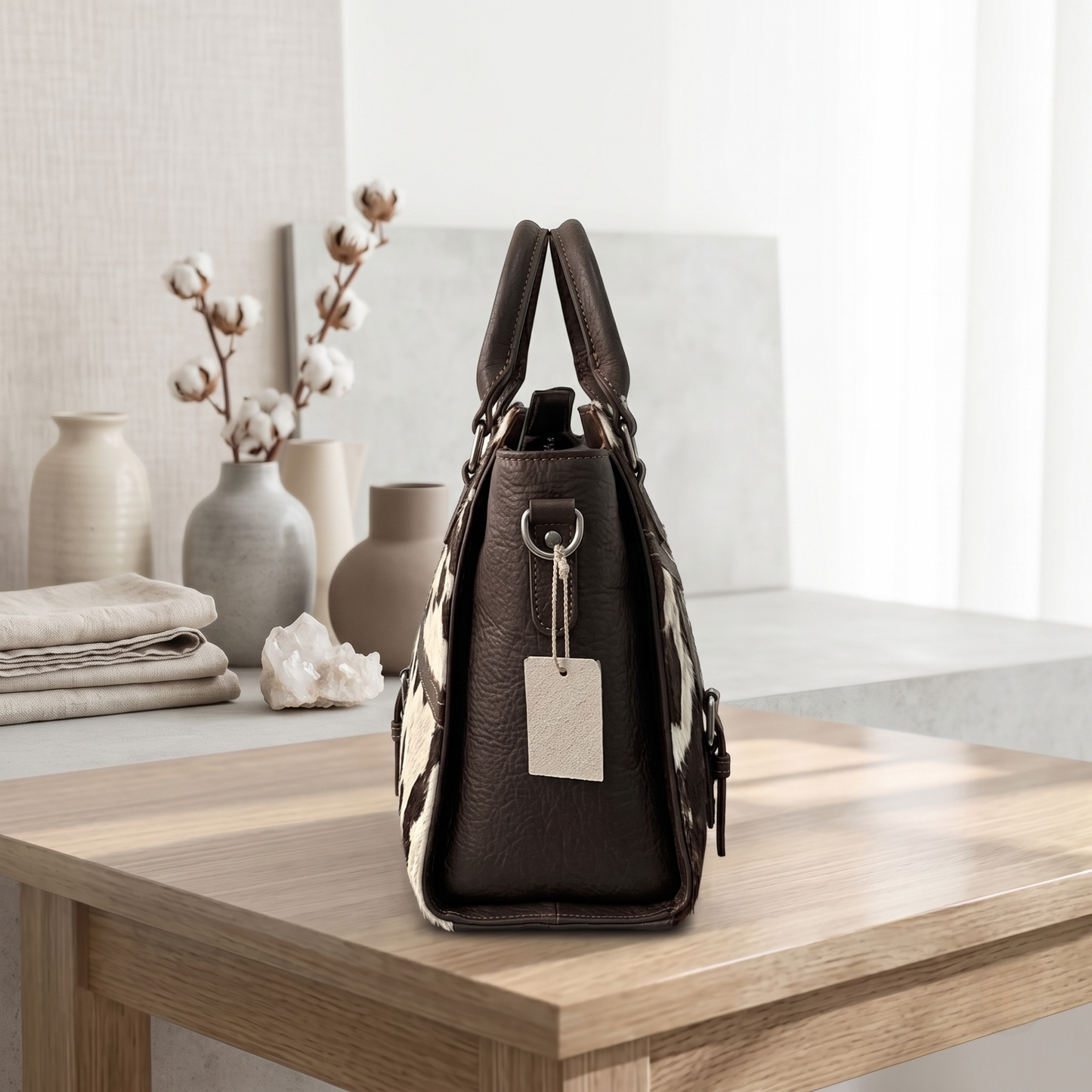 Natural Black & Cream Speckled Hair-On Cowhide Leather Handbag