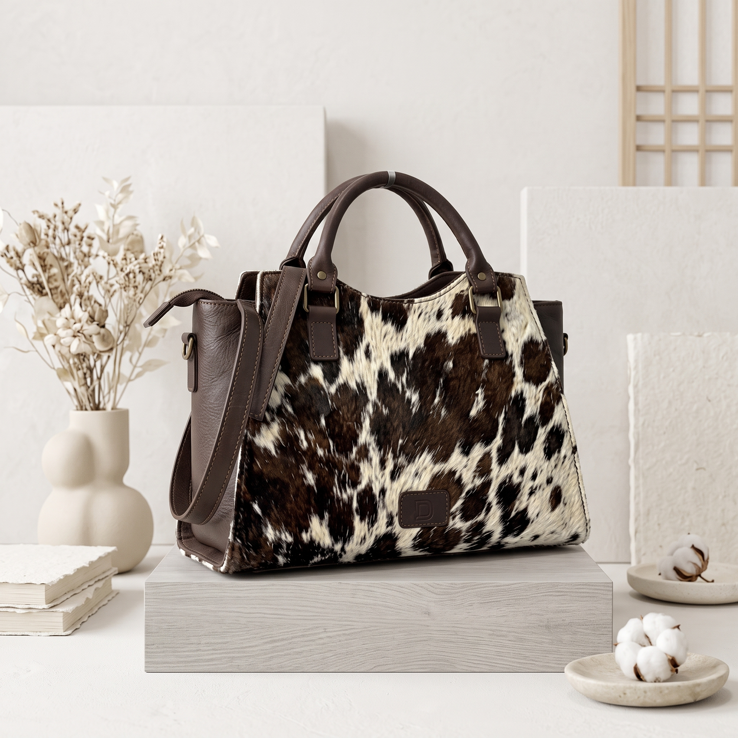 Natural Black & Cream Speckled Hair-On Cowhide Leather Handbag
