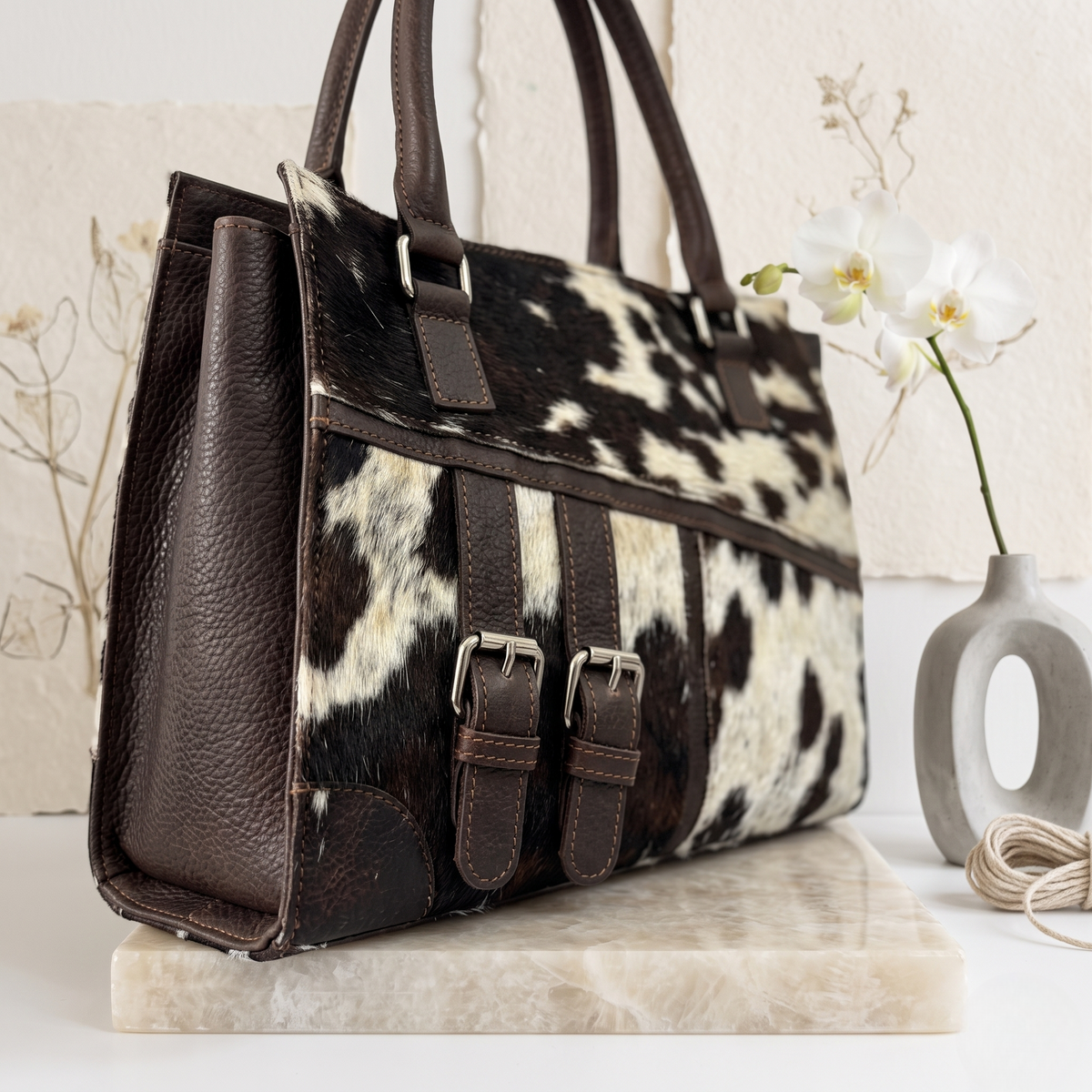 Natural Black & Cream Speckled Hair-On Cowhide Leather Handbag