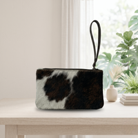 Natural Black & White Hair-On Cowhide Leather Wristlet Bag