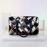 Natural Black & White Diamond Patchwork Hair-On Cowhide Leather Bag