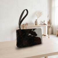 Natural Black & White Hair-On Cowhide Leather Wristlet Bag