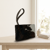 Natural Black & White Hair-On Cowhide Leather Wristlet Bag