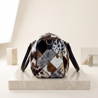 Natural Black & White Diamond Patchwork Hair-On Cowhide Leather Bag