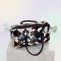 Natural Black & White Diamond Patchwork Hair-On Cowhide Leather Bag