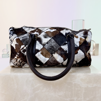 Natural Black & White Diamond Patchwork Hair-On Cowhide Leather Bag