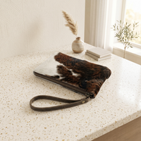 Natural Black & White Hair-On Cowhide Leather Wristlet Bag