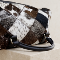 Natural Black & White Diamond Patchwork Hair-On Cowhide Leather Bag
