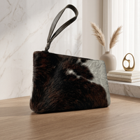 Natural Black & White Hair-On Cowhide Leather Wristlet Bag