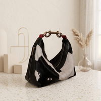 Genuine Hair-On Cowhide Leather Hobo Bag – Natural Black, White & Bold Pink Accents