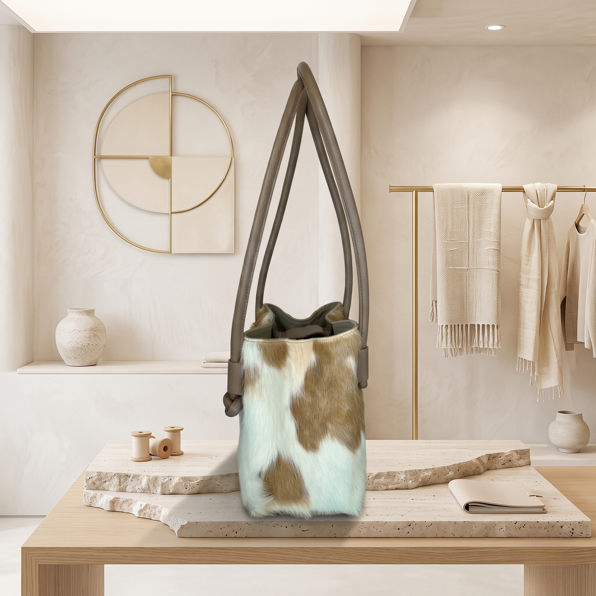 Genuine Tan Brown & White Hair-On Cowhide Leather Shoulder Bag | Handcrafted Western Luxury Tote
