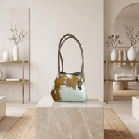 Genuine Tan Brown & White Hair-On Cowhide Leather Shoulder Bag | Handcrafted Western Luxury Tote