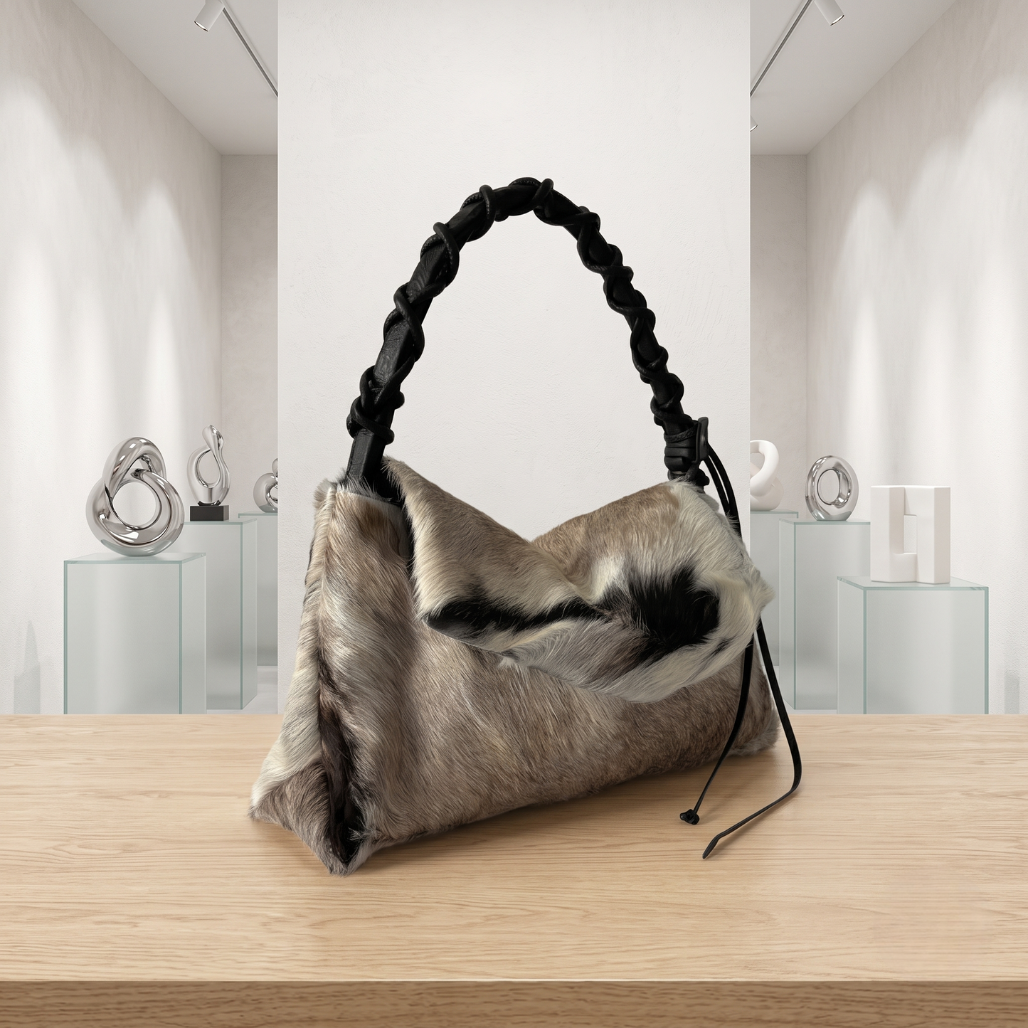 Natural Grey Black Brindle Hair-On Cowhide Leather Shoulder Bag | Handcrafted Luxury Western Handbag