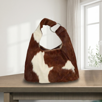 Handcrafted Genuine Hair-On Cowhide Leather Hobo Bag – Natural Brown & White
