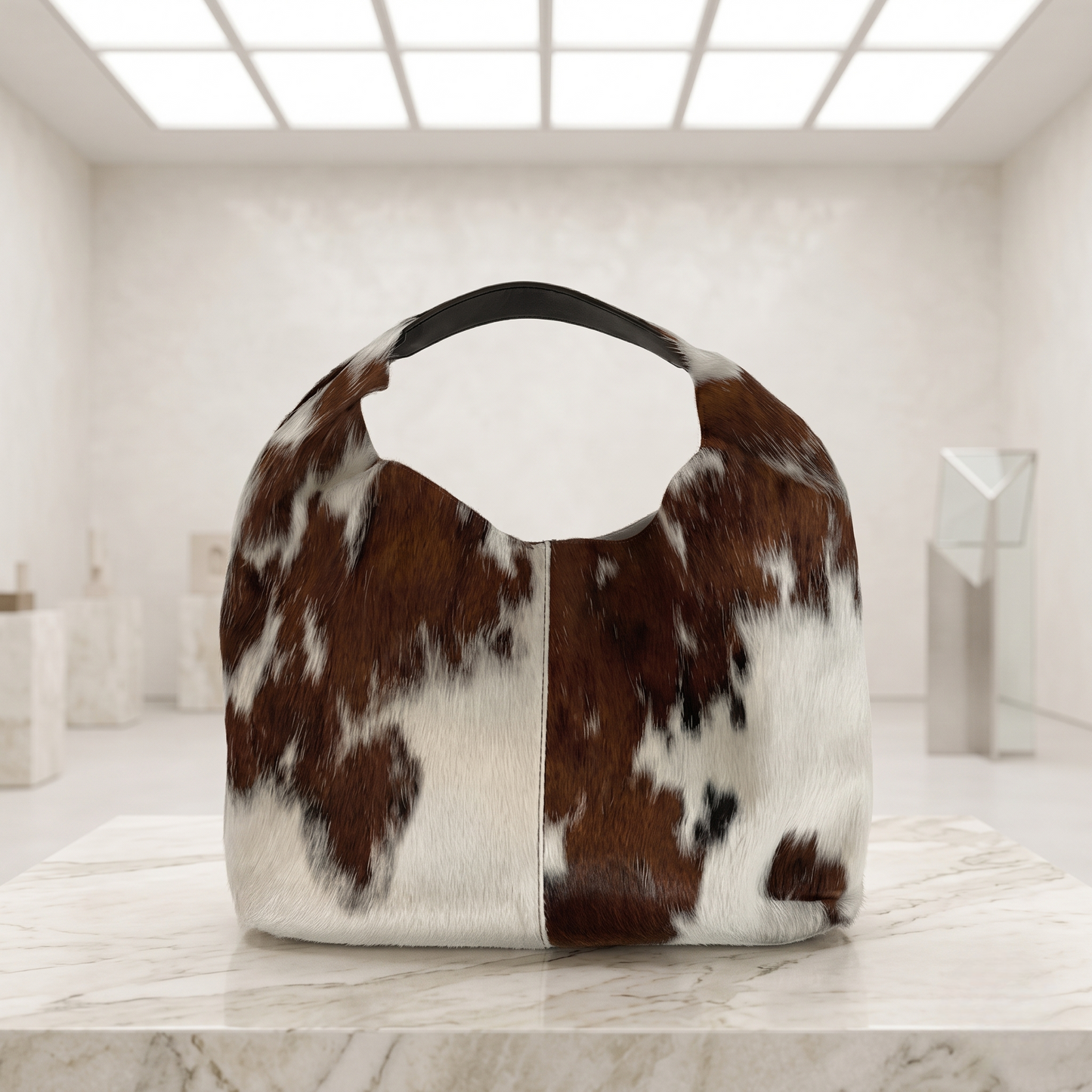 Natural Brown & White Hair-On Cowhide Leather Shoulder Bag