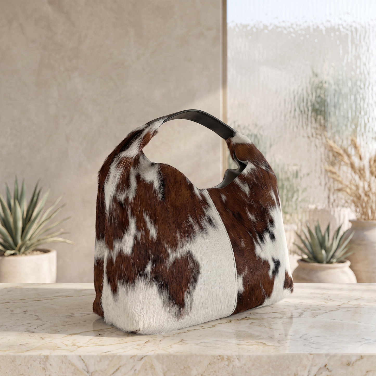 Natural Brown & White Hair-On Cowhide Leather Shoulder Bag