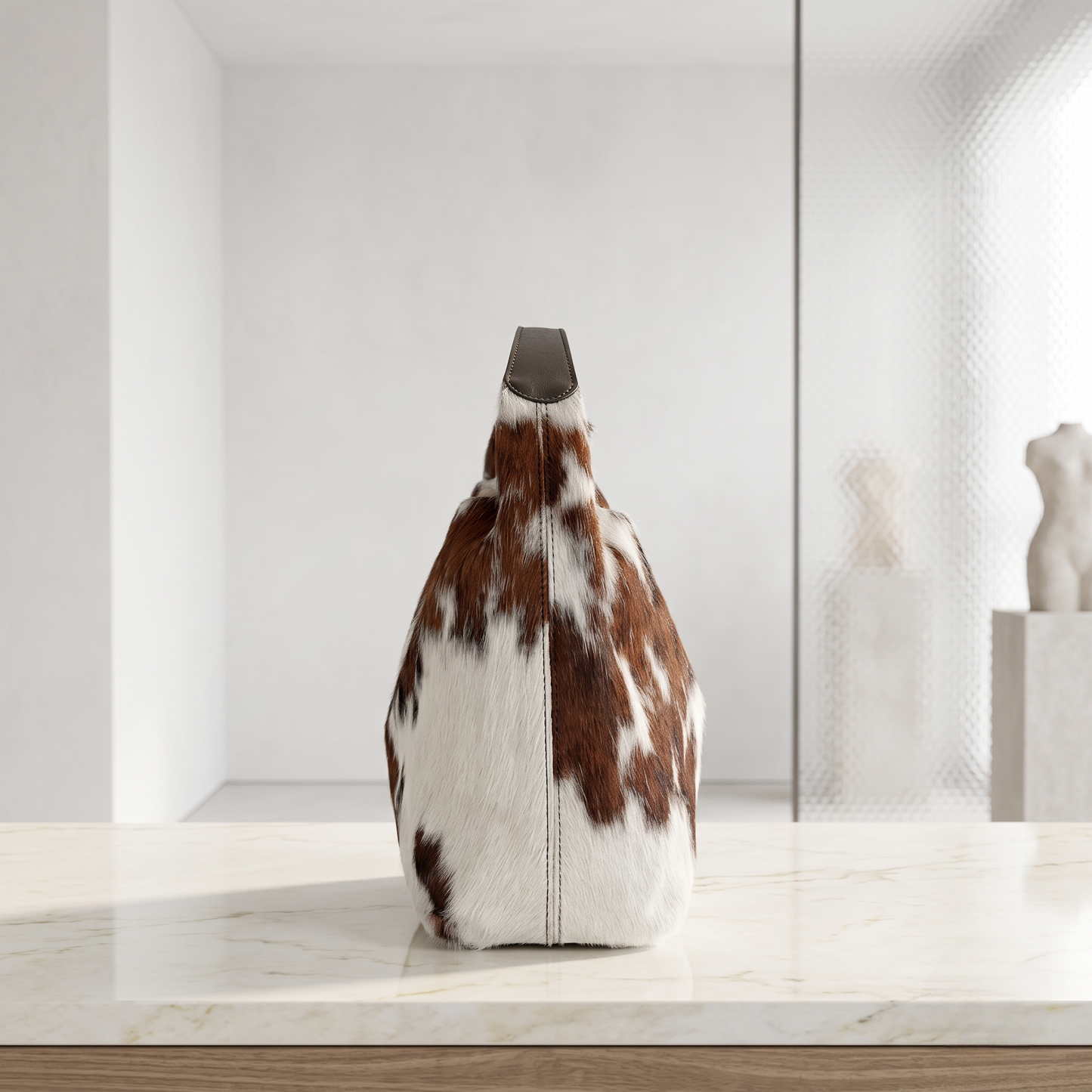 Natural Brown & White Hair-On Cowhide Leather Shoulder Bag