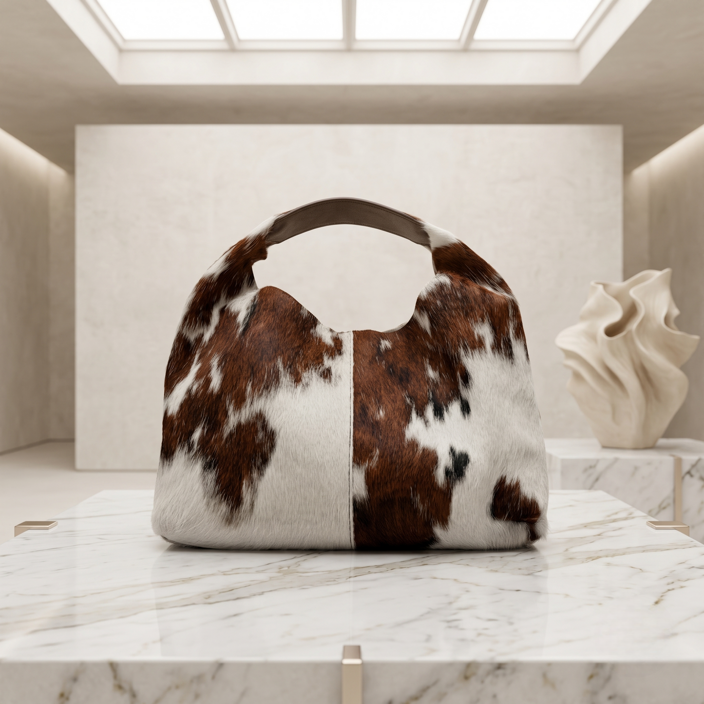 Natural Brown & White Hair-On Cowhide Leather Shoulder Bag