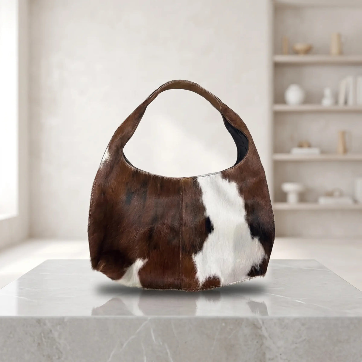 Genuine Natural Brown & White Hair-On Cowhide Leather Bag – Handcrafted Western Shoulder Hobo Purse
