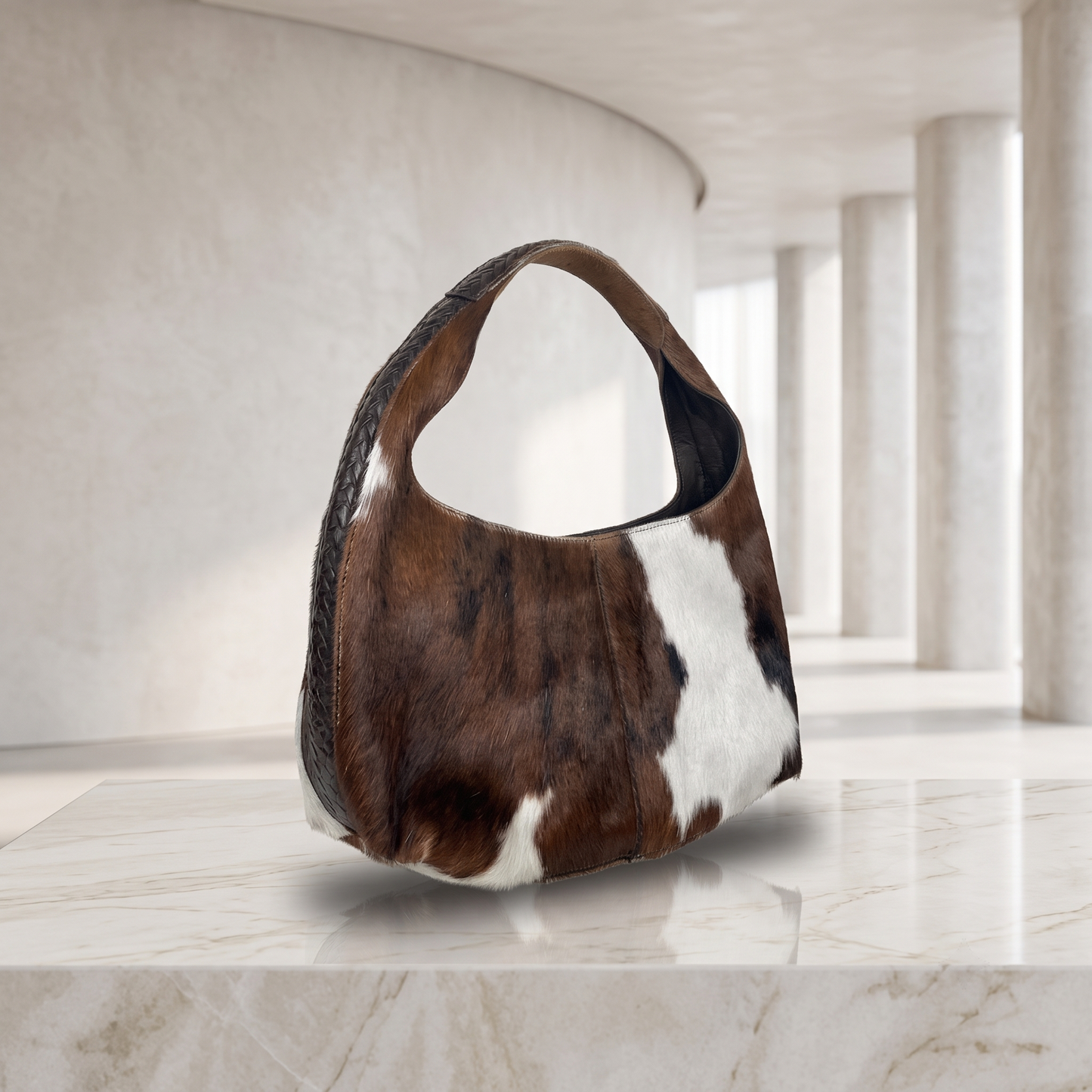 Genuine Natural Brown & White Hair-On Cowhide Leather Bag – Handcrafted Western Shoulder Hobo Purse