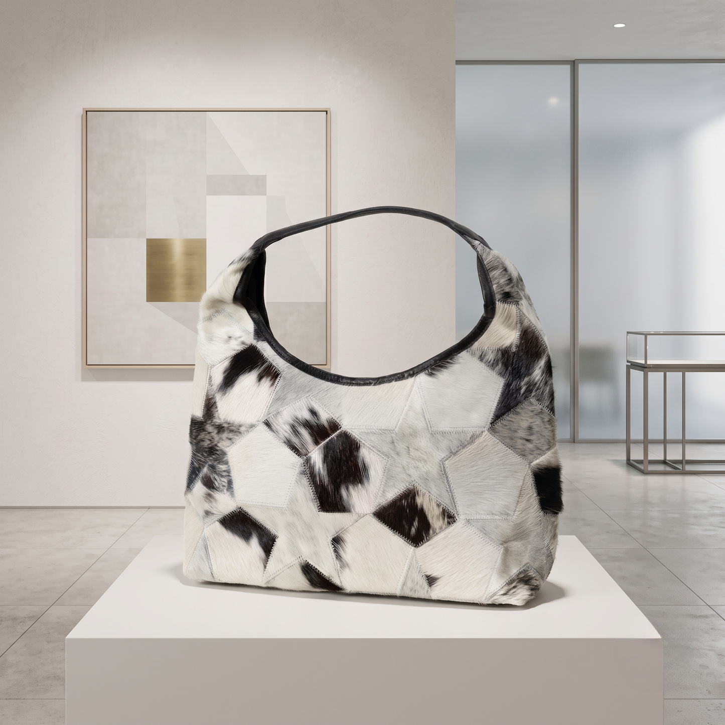 Natural White & Black Spotted Hair-On Cowhide Leather Bag