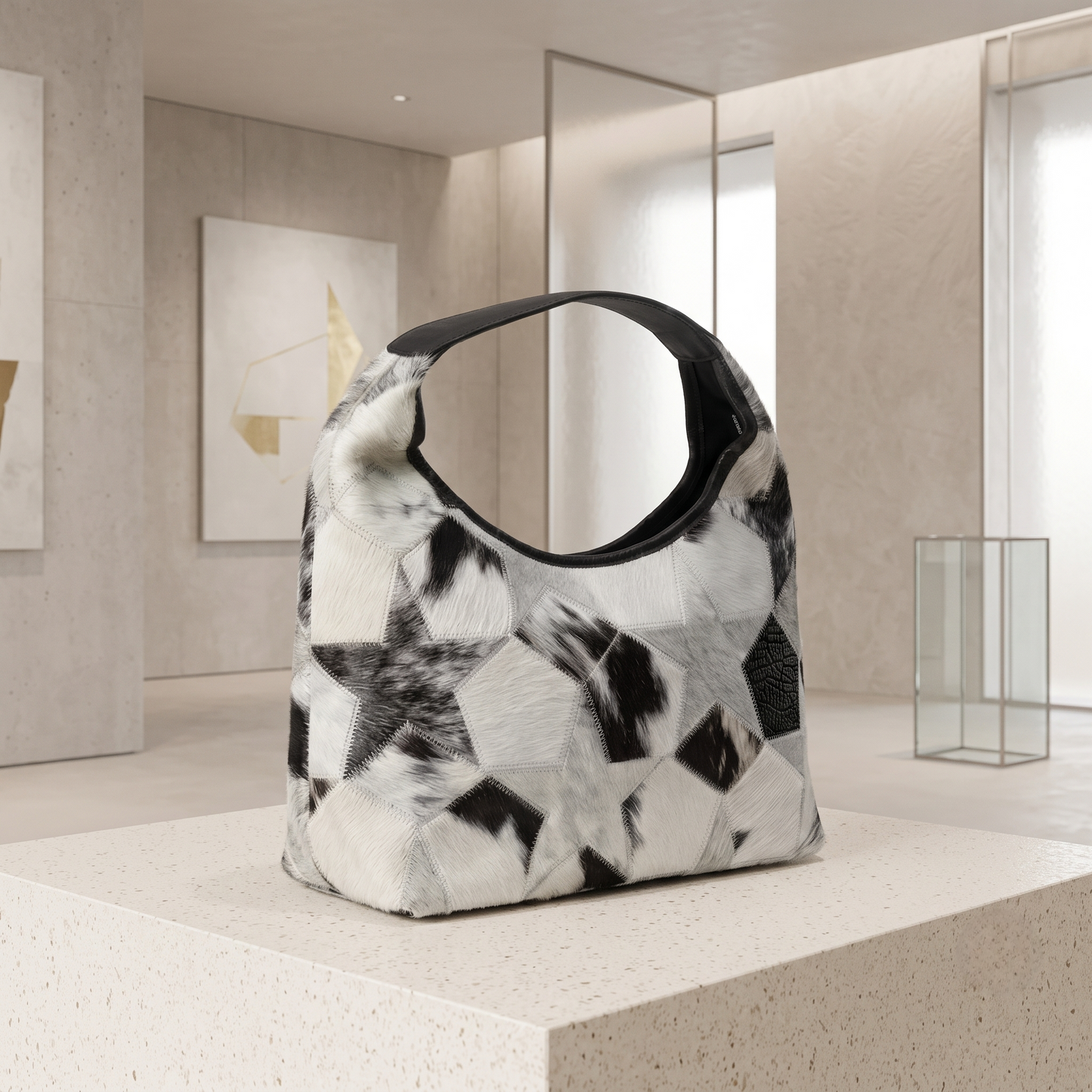 Natural White & Black Spotted Hair-On Cowhide Leather Bag