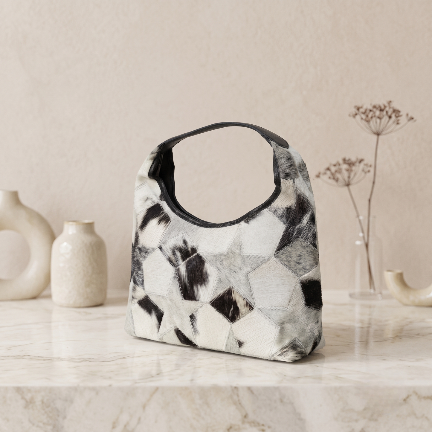 Natural White & Black Spotted Hair-On Cowhide Leather Bag