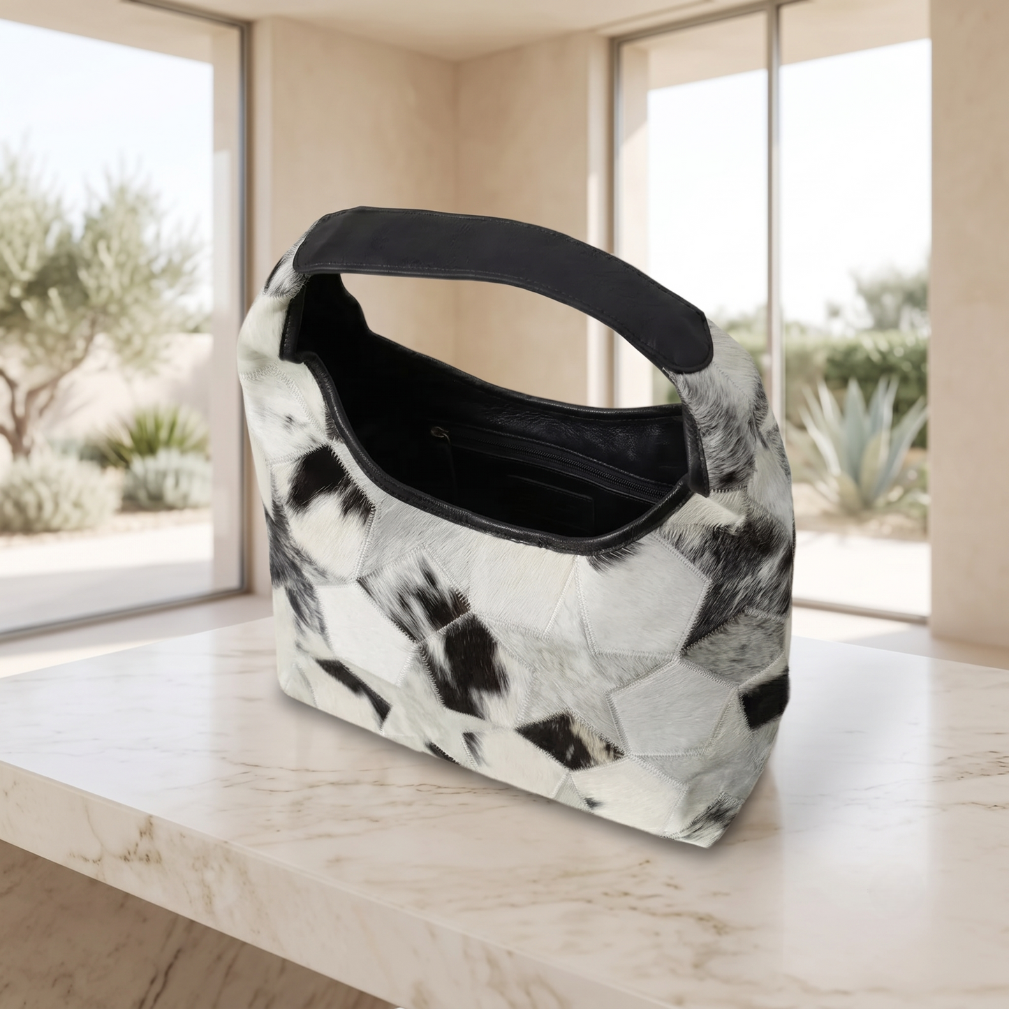 Natural White & Black Spotted Hair-On Cowhide Leather Bag
