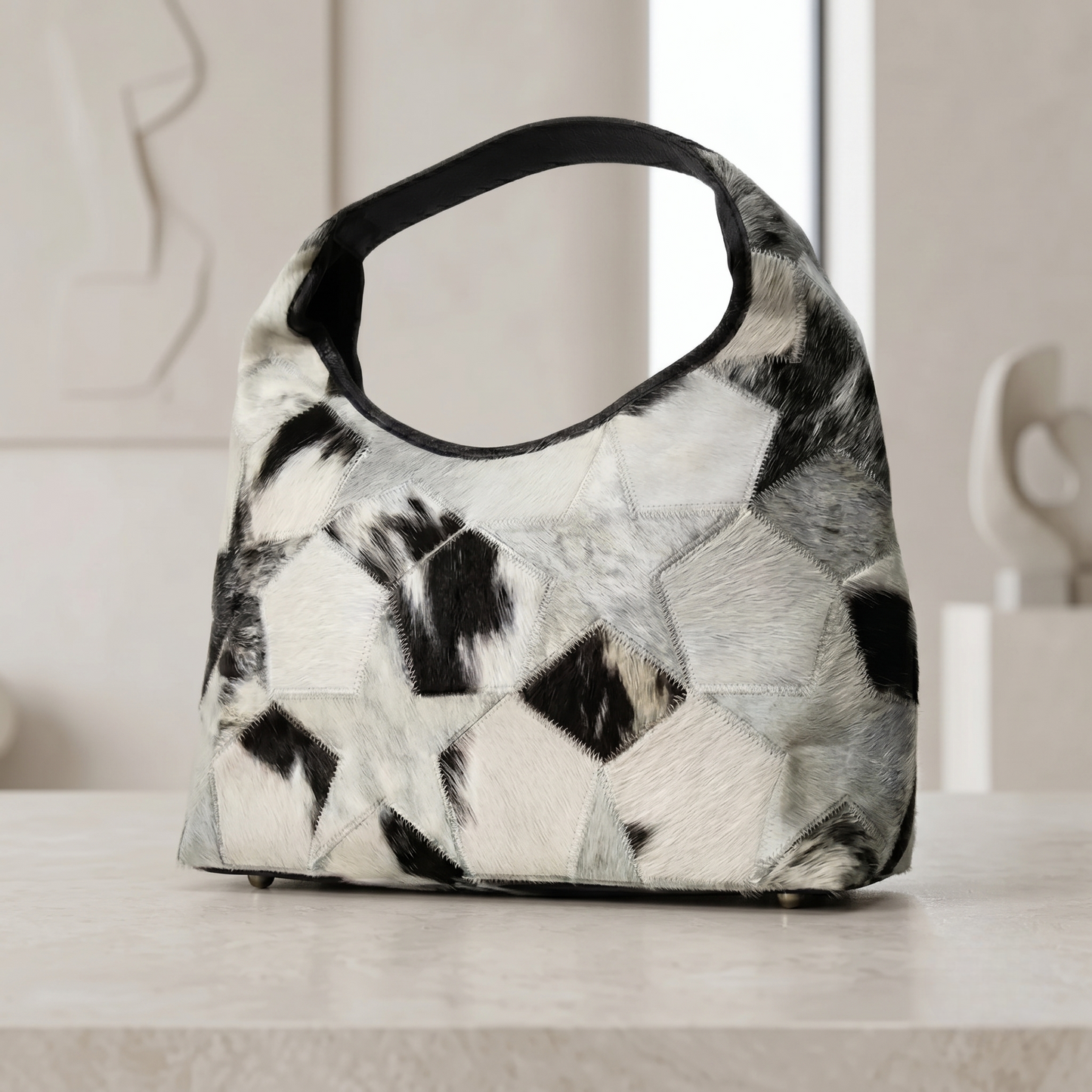 Natural White & Black Spotted Hair-On Cowhide Leather Bag
