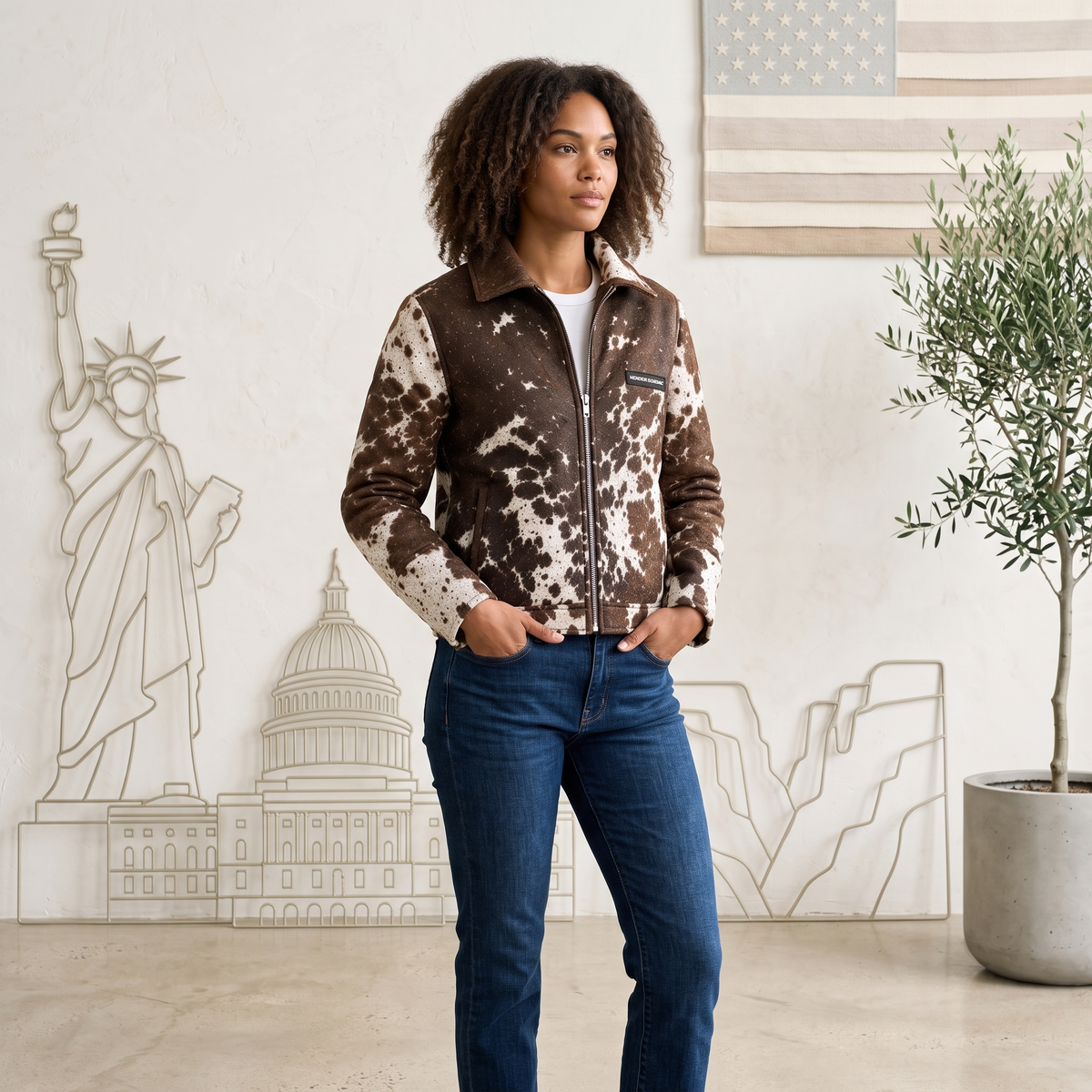 Brown & White Hair-On Cowhide Leather Zip Jacket Genuine Western Outerwear