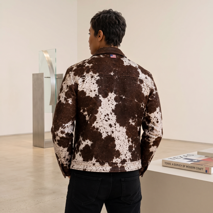 Brown & White Hair-On Cowhide Leather Zip Jacket Genuine Western Outerwear