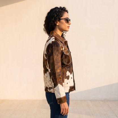 Men's Brown Cowhide Patchwork Western Leather Jacket
