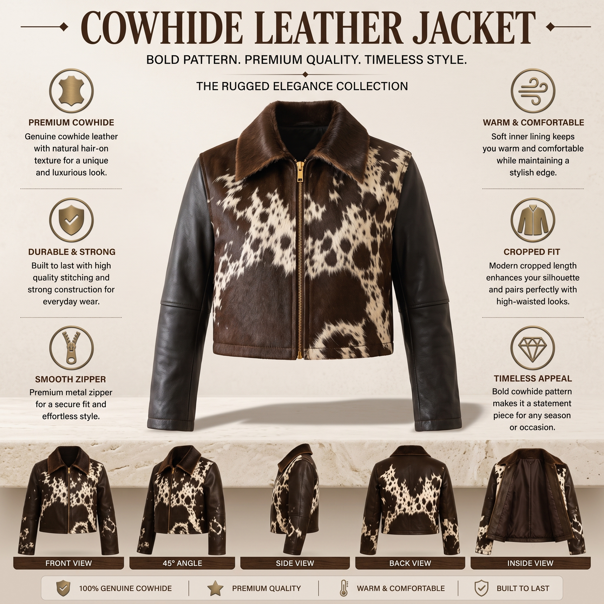 Men’s Western Hair-On Cowhide Leather Biker Jacket