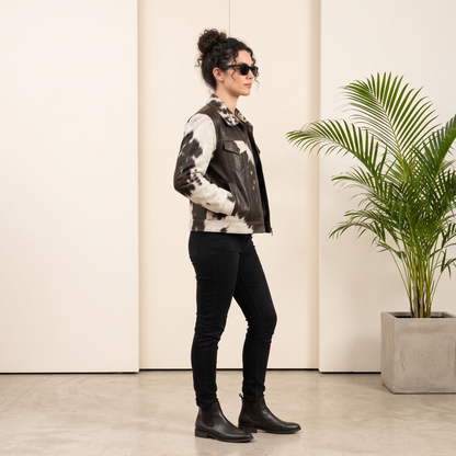 Black & White Hair-On Cowhide Leather Moto Jacket